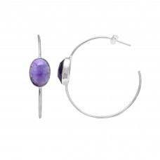 Natural Amethyst 12x10mm Oval Hoop gemstone earring 